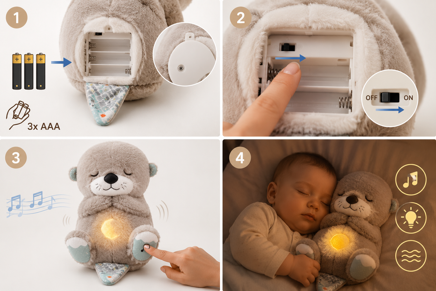 PELUCHE NUTRIA DORMILONA-Nutria Sensorial Musical con Luz que Respira 🦦💙